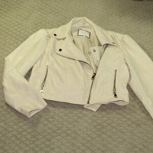 Bagatelle Collection Sz M Cream Soft Supple Faux Leather Asymmetric Moto Jacket